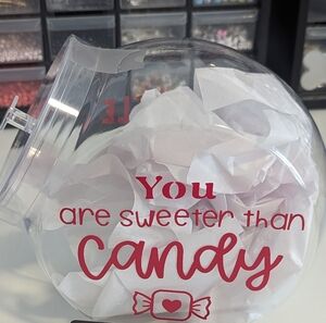 Sweeter Than Candy Valentine's Acrylic Plastic Candy Jar New!